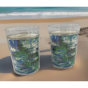 Novelty Crystal Corp Plastic Tumblers Floral Insert 12oz Set Of 2 USA Vintage